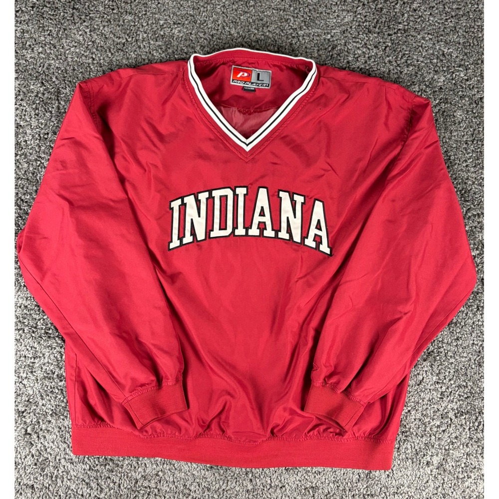 Vintage Pro Player Indiana Hoosiers Windshirt Red V-Neck Pullover Mens Large